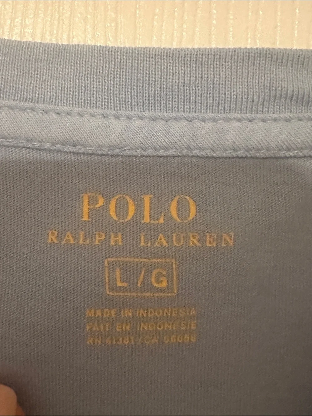 Polo by Ralph Lauren Men’s Powder Blue V-Neck Tee with Yellow Pony